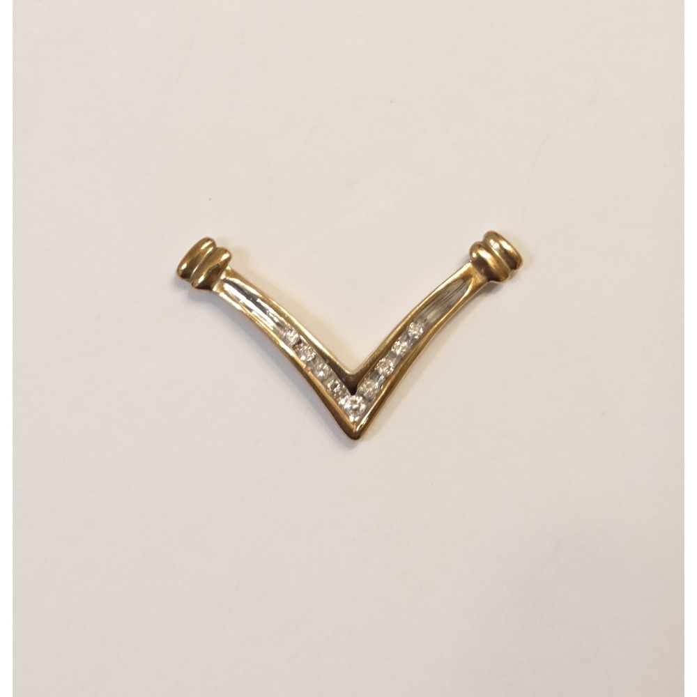 10k Yellow & White Gold Stationary V Pendant 9 Natural Diamonds 2.3 Grams